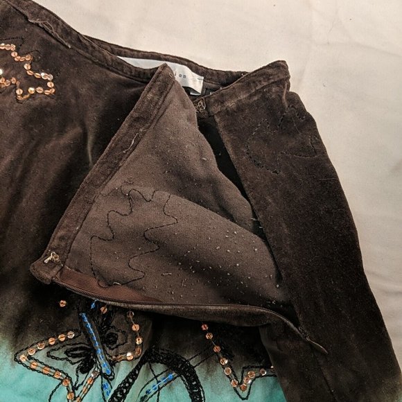 India It's a New Vision Embroidered Floral Butterfly Skirt Brown Teal Blue 10 - Picture 14 of 16